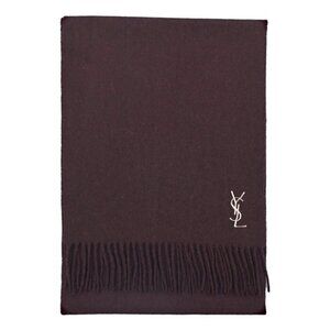 Yves Saint Laurent Wool Fringe Scarf Black YSL Logo Italy 30x164cm
